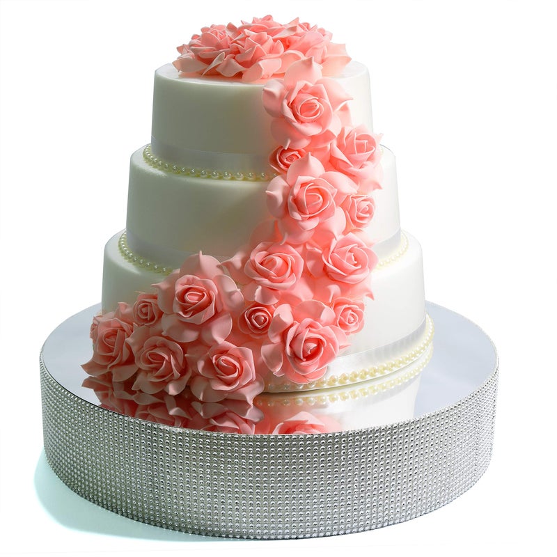 Cakebon Cake Stands - 12" Silver with Faux Rhinestones for Cakes and Pastries - Lightweight Polystyrene Foam for Party, Sturdy Wedding Cake Stand - Image 1
